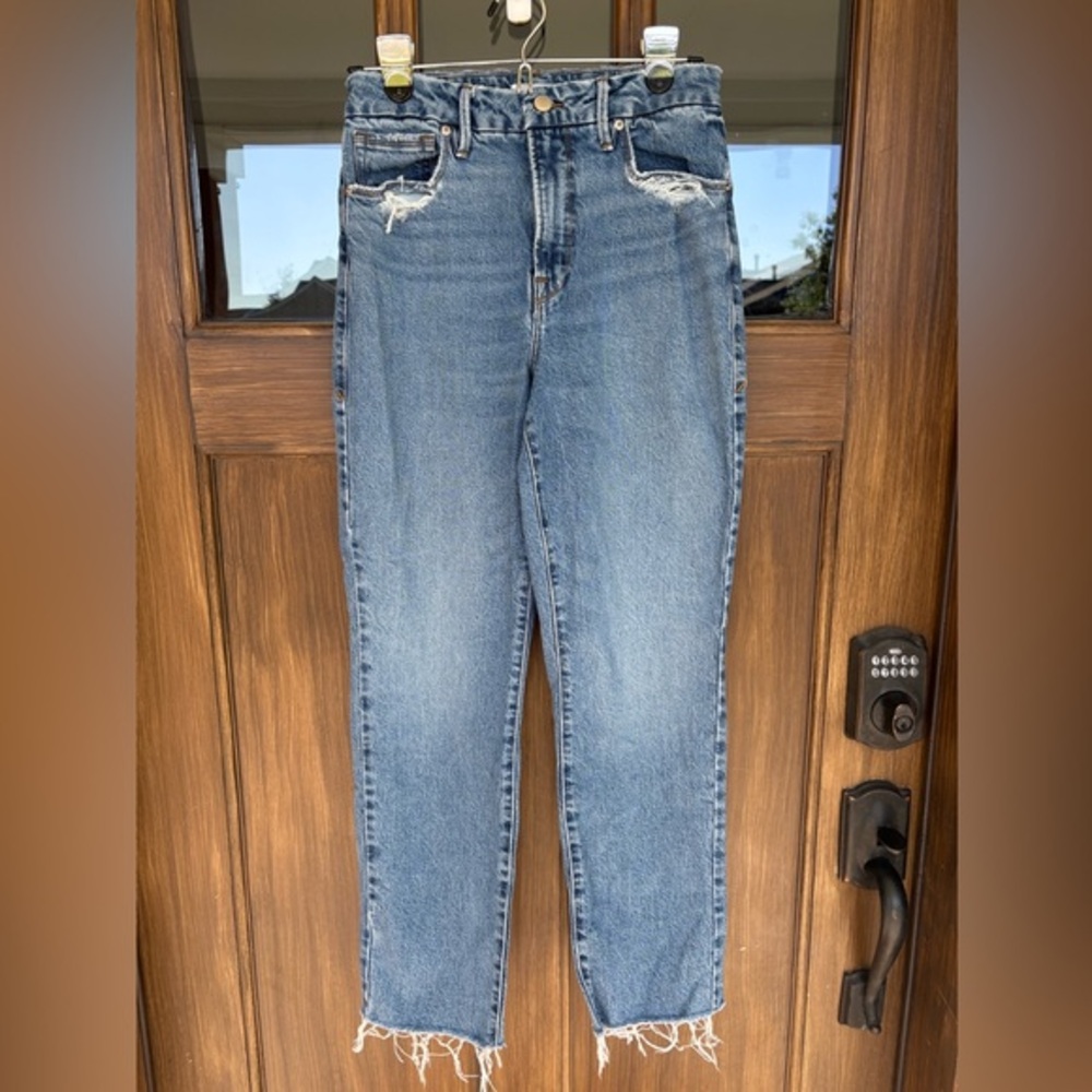 Women's Good American Straight Leg Medium Wash Denim Jeans Size 4/27 Frayed‎ Hem
